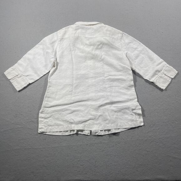 Chicos Shirt Womens 1 White Linen Button Up 3/4 Sleeve‎ Collared Blouse Top - Picture 9 of 10